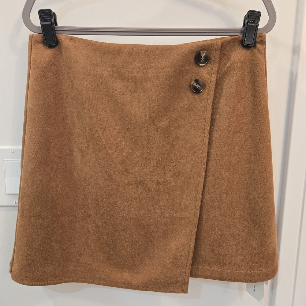 Commense Camel Buttoned Mini Skirt
